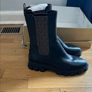 Black Ankle Boots with Brown Accents